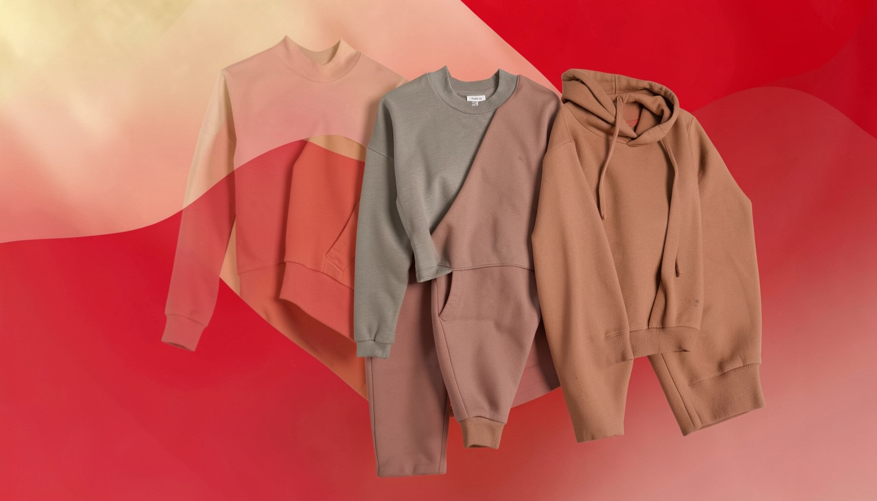 Layered bamboo and Tencel garments in muted earth tones, styled for an active outdoor setting