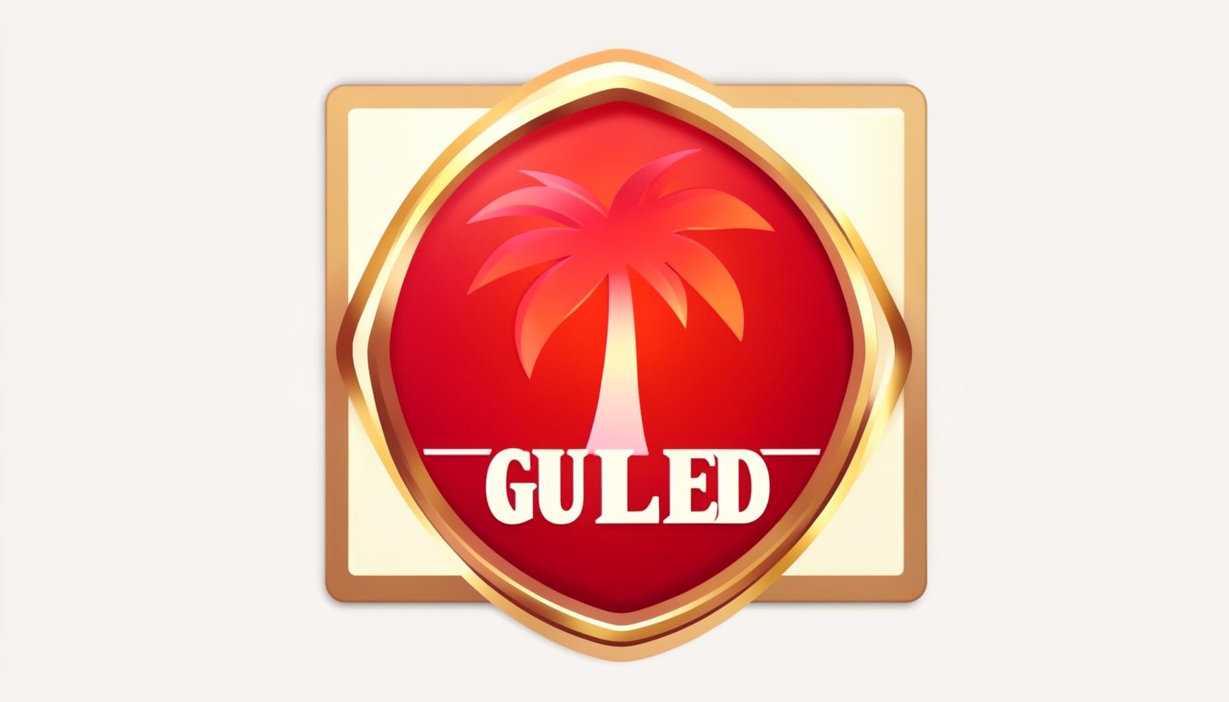 Guilded frame and palm tree logo with large text, vintage badge style